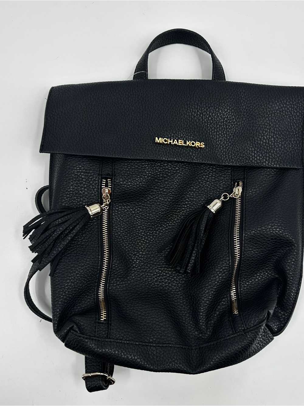 Michael Kors Black Pebbled Leather Backpack Fringe Tassel Zip Pockets
